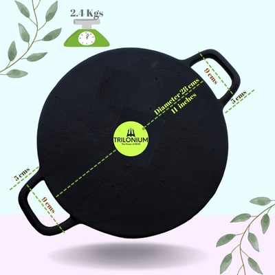 Trilonium Pre-Seasoned Cast Iron Concave Roti - Dosa Tawa | Gas & Induction Compatible | Black