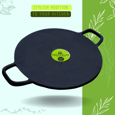 Trilonium Pre-Seasoned Cast Iron Concave Roti - Dosa Tawa | Gas & Induction Compatible | Black