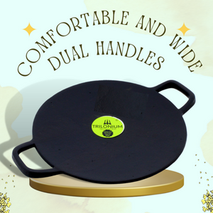 Trilonium Pre-Seasoned Cast Iron Concave Roti - Dosa Tawa | Gas & Induction Compatible | Black