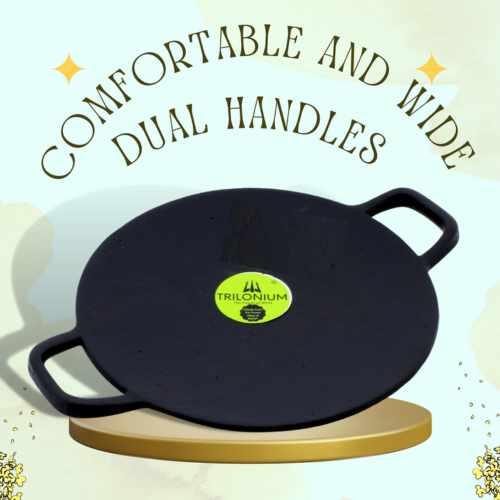 Trilonium Pre-Seasoned Cast Iron Concave Roti - Dosa Tawa | Gas & Induction Compatible | Black