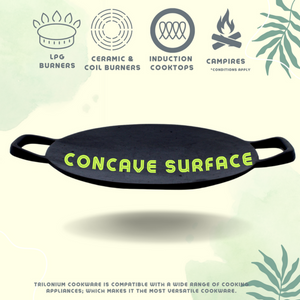 Trilonium Pre-Seasoned Cast Iron Concave Roti - Dosa Tawa | Gas & Induction Compatible | Black