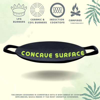 Trilonium Pre-Seasoned Cast Iron Concave Roti - Dosa Tawa | Gas & Induction Compatible | Black