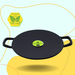 Trilonium Pre-Seasoned Cast Iron Concave Roti - Dosa Tawa | Gas & Induction Compatible | Black