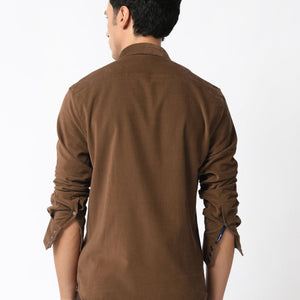 Rare Rabbit Men's Cordini Brown Cotton Fabric Full Sleeves Solid Shirt