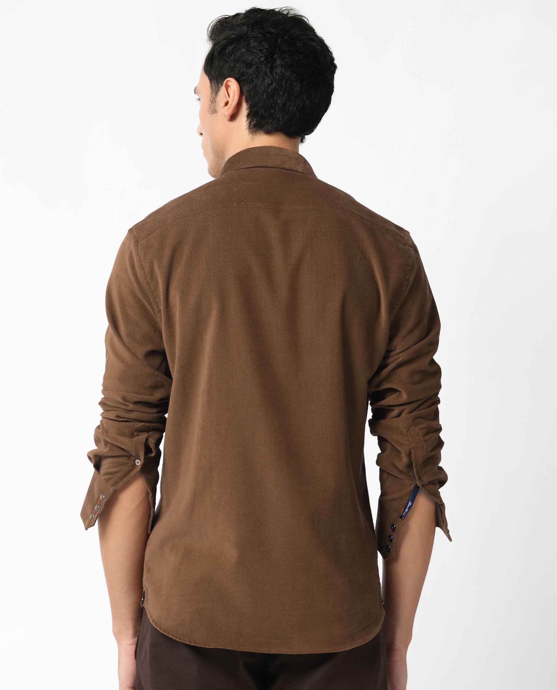 Rare Rabbit Men's Cordini Brown Cotton Fabric Full Sleeves Solid Shirt