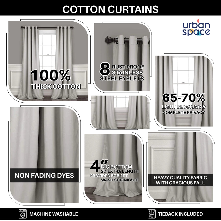 100% Cotton Curtains for Living Room, Bedroom curtains - Pack of 2 curtains, Global Border