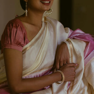 Dusty Pink Handloom Chirala Silk Cotton Saree With Beige Border-Dusty Pink