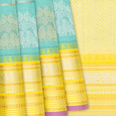 Light Blue Handloom Chirala Silk Cotton Saree With Annam Motifs-Light Blue