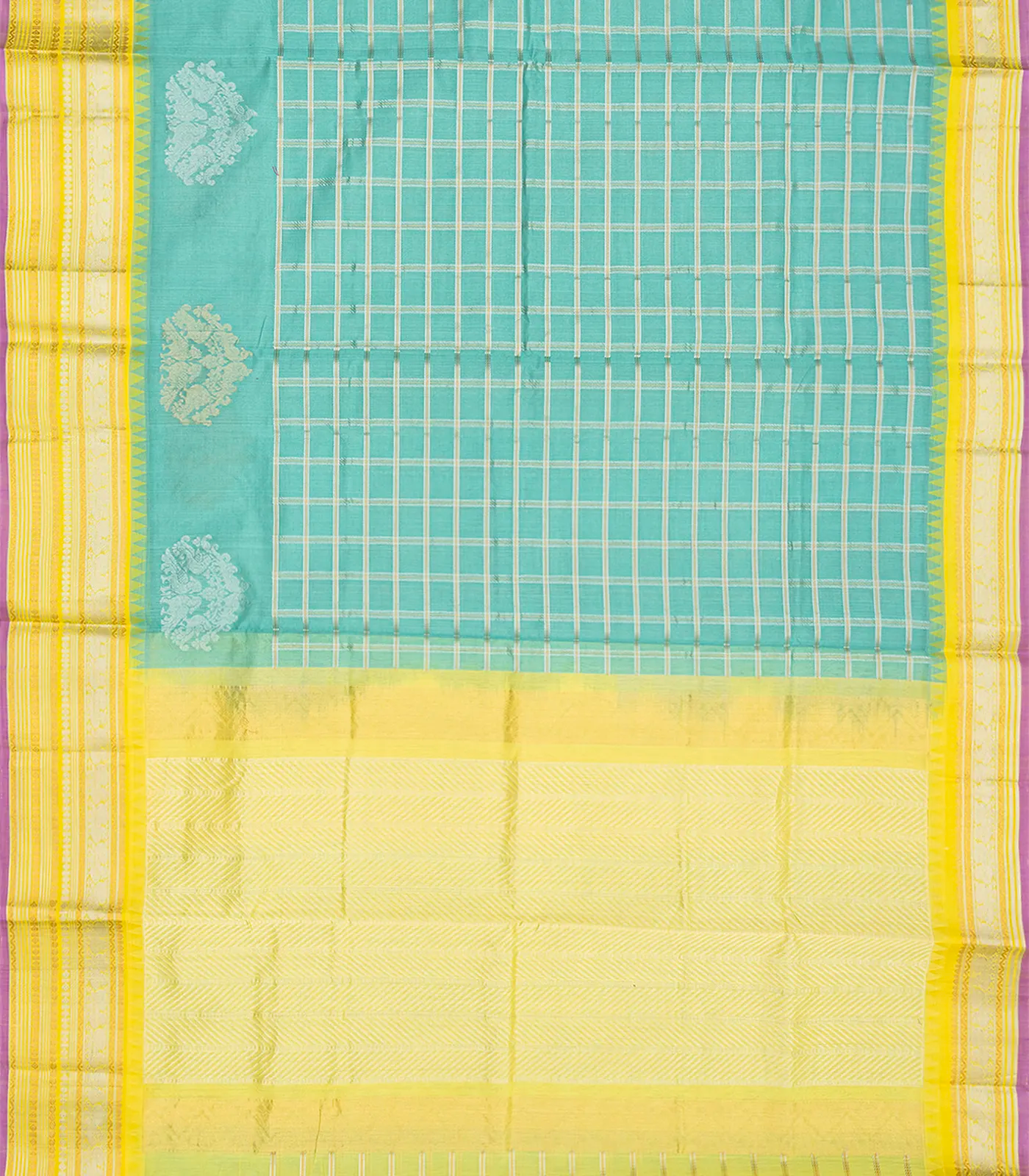Light Blue Handloom Chirala Silk Cotton Saree With Annam Motifs-Light Blue