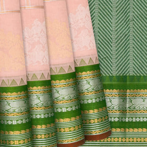 Baby Pink Handloom Chirala Silk Cotton Saree With Annam Motifs-Baby Pink