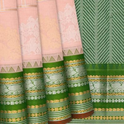 Baby Pink Handloom Chirala Silk Cotton Saree With Annam Motifs-Baby Pink
