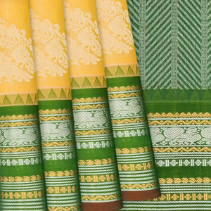 Yellow Handloom Chirala Silk Cotton Saree With Annam Motifs-Yellow