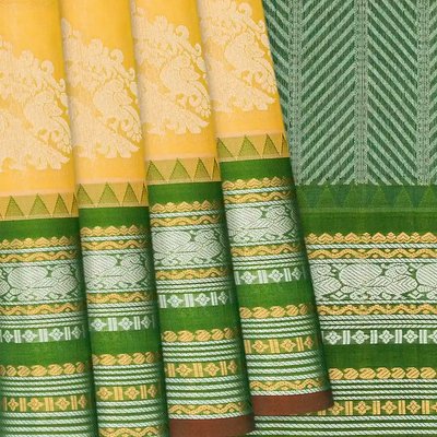 Yellow Handloom Chirala Silk Cotton Saree With Annam Motifs-Yellow