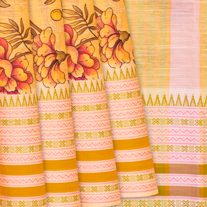 Orange Chirala Saree With Printed Floral Motifs-Orange