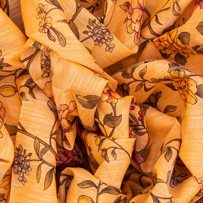 Orange Chirala Saree With Printed Floral Motifs-Orange