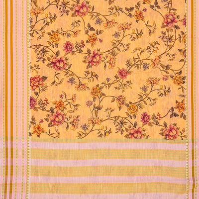 Orange Chirala Saree With Printed Floral Motifs-Orange