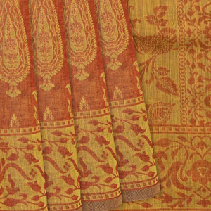 Rust Handloom Chirala Saree With Floral Motifs-Rust
