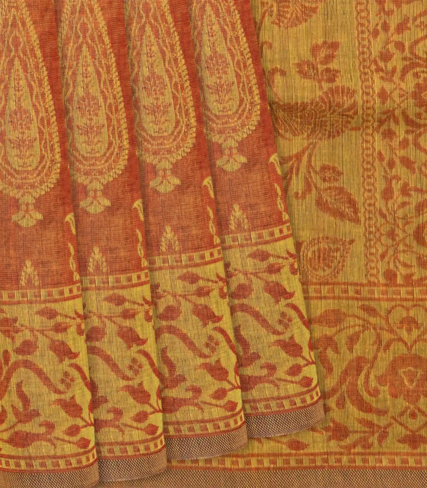 Rust Handloom Chirala Saree With Floral Motifs-Rust