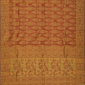 Rust Handloom Chirala Saree With Floral Motifs-Rust