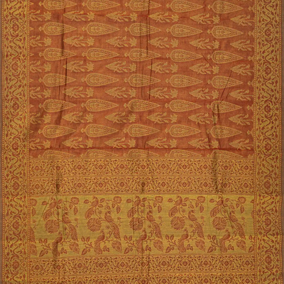 Rust Handloom Chirala Saree With Floral Motifs-Rust