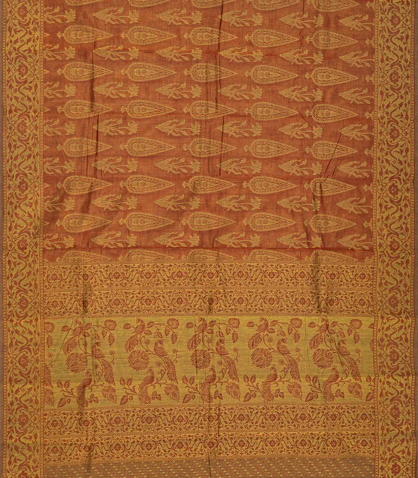 Rust Handloom Chirala Saree With Floral Motifs-Rust