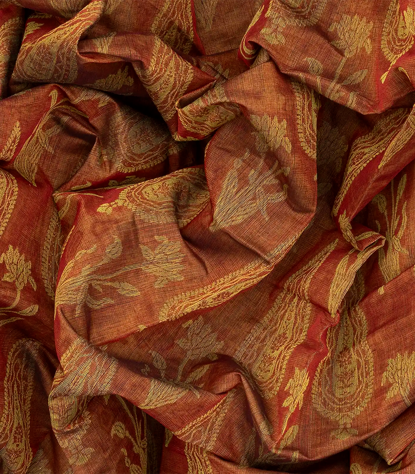 Rust Handloom Chirala Saree With Floral Motifs-Rust