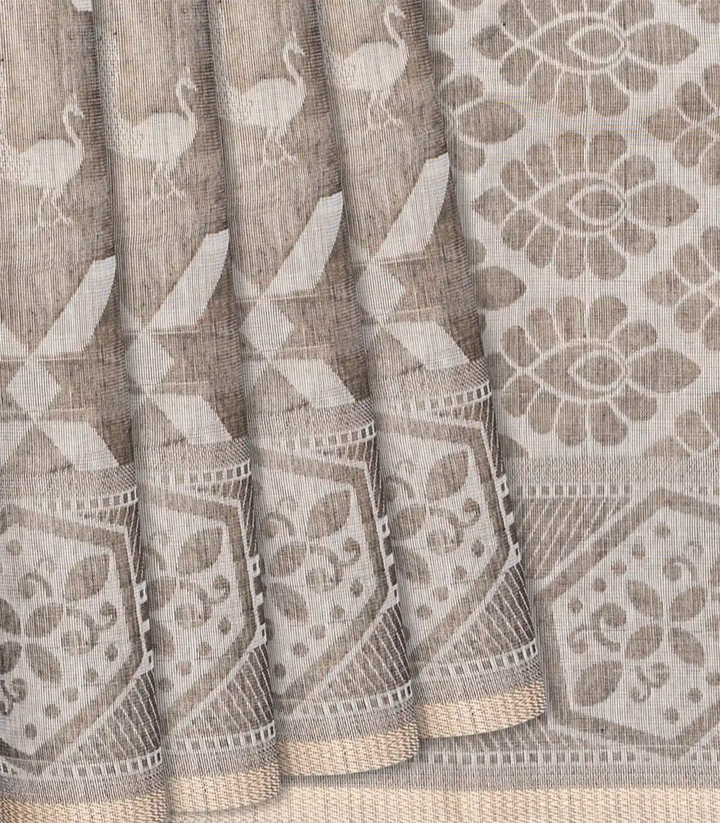 Grey Handloom Chirala Saree With Peacock Motifs-Grey