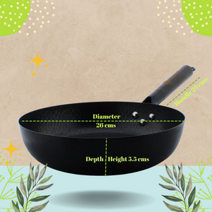 Trilonium Carbon Steel Skillet 26 cm Fry Pan Hammered finish and Pre-Seasoned | Black
