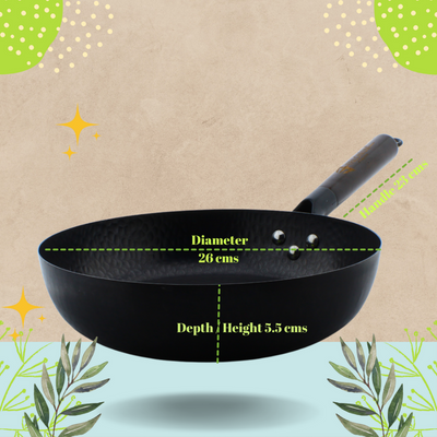 Trilonium Carbon Steel Skillet 26 cm Fry Pan Hammered finish and Pre-Seasoned | Black