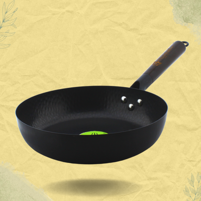 Trilonium Carbon Steel Skillet 26 cm Fry Pan Hammered finish and Pre-Seasoned | Black