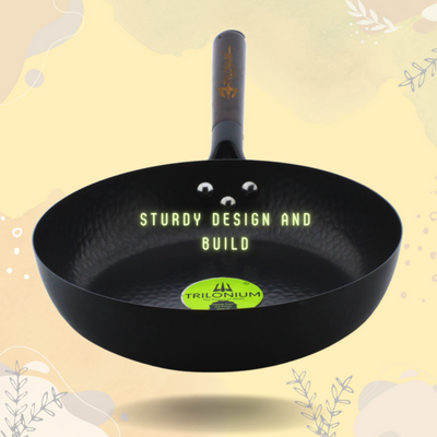 Trilonium Carbon Steel Skillet 26 cm Fry Pan Hammered finish and Pre-Seasoned | Black