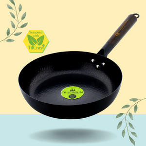 Trilonium Carbon Steel Skillet 26 cm Fry Pan Hammered finish and Pre-Seasoned | Black