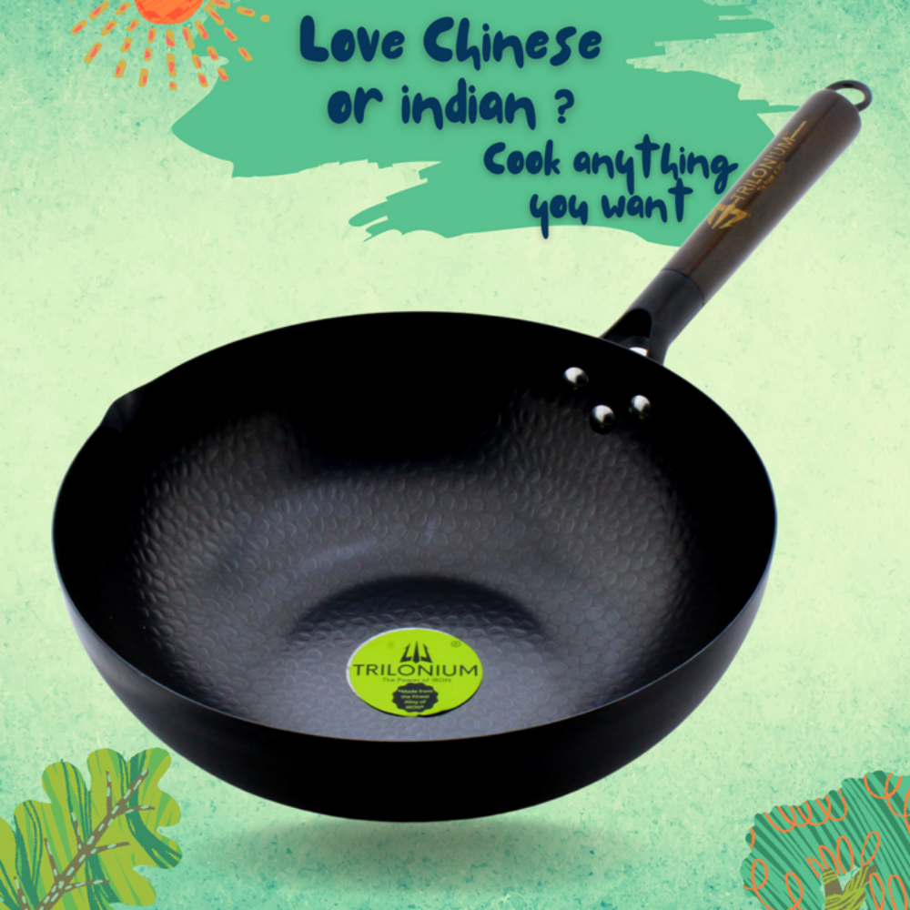 Trilonium Carbon Steel Chinese Wok | Black