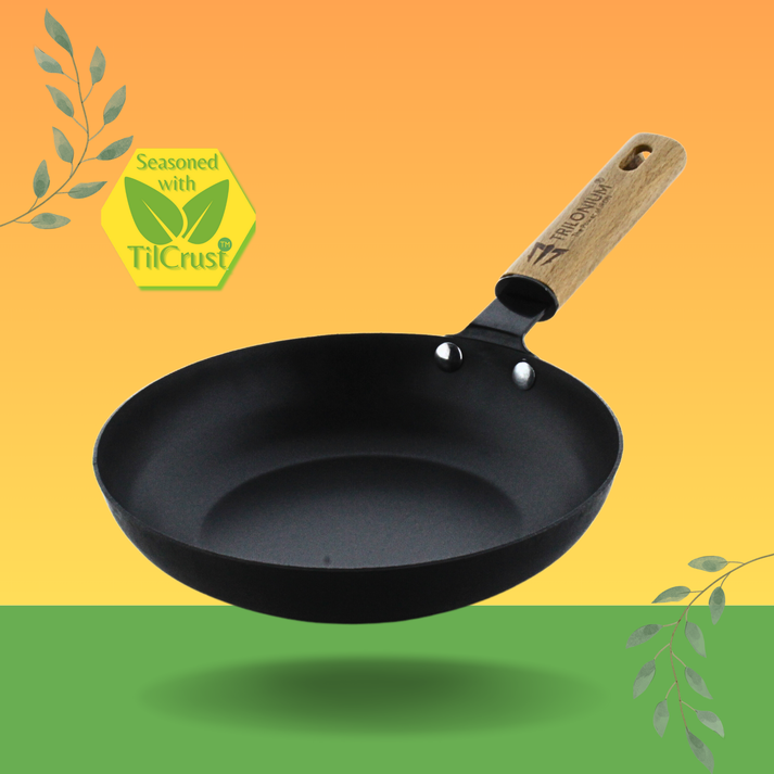 Trilonium Triple Seasoned Cast Iron CrockWok Kadhai | Gas & Induction Compatible | Black