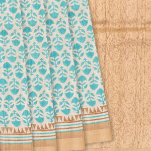 Cream Handloom Tussar Silk Saree With Printed Floral Motifs -Cream