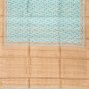 Cream Handloom Tussar Silk Saree With Printed Floral Motifs -Cream