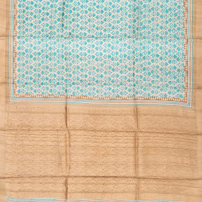 Cream Handloom Tussar Silk Saree With Printed Floral Motifs -Cream