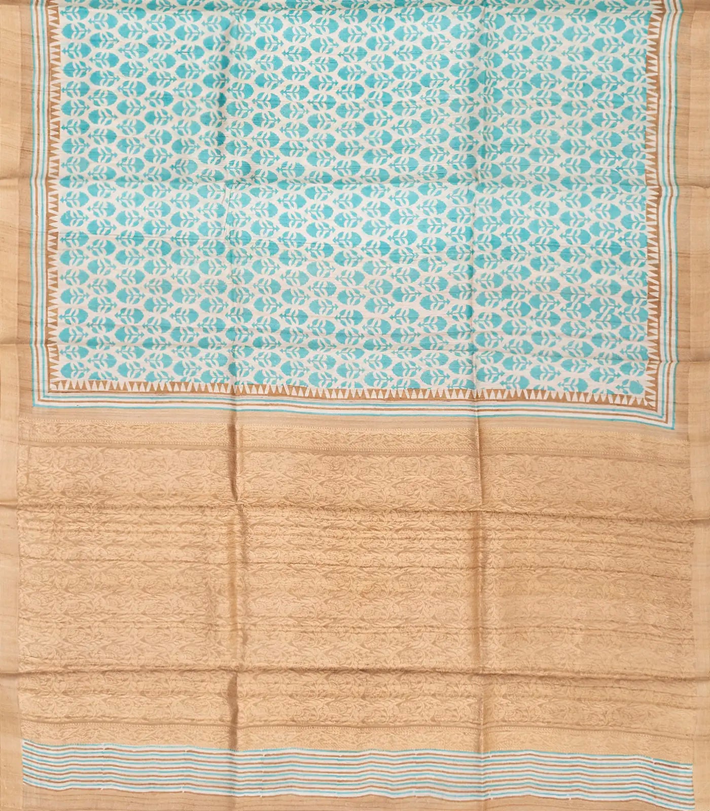 Cream Handloom Tussar Silk Saree With Printed Floral Motifs -Cream