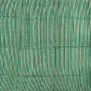 Cardamom Green Handloom Tussar Silk Saree With Printed Floral Motifs & Beige Border-Cardamom Green