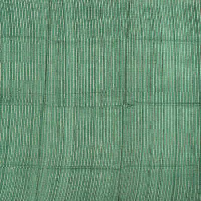Cardamom Green Handloom Tussar Silk Saree With Printed Floral Motifs & Beige Border-Cardamom Green