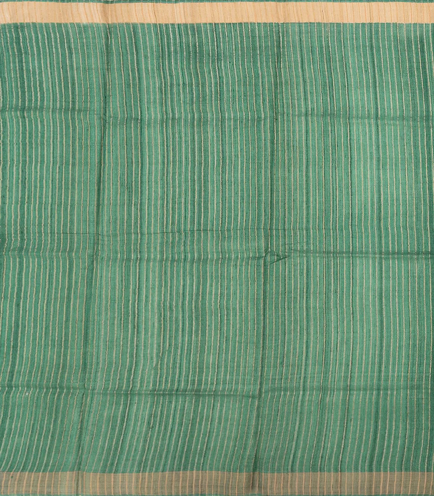 Cardamom Green Handloom Tussar Silk Saree With Printed Floral Motifs & Beige Border-Cardamom Green