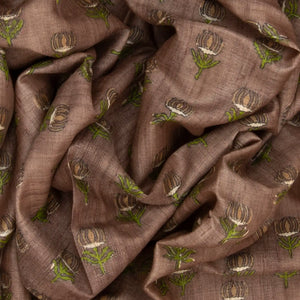 Taupe Handloom Tussar Silk Saree With Printed Lotus Motifs -Taupe