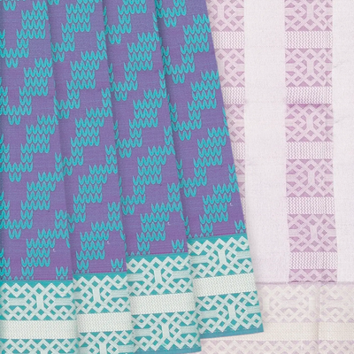 Purple Handloom Soft Silk Saree With Chevron Motifs-Purple