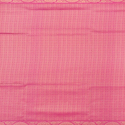 Blue Handloom Soft Silk Saree With Floral Vine Motifs & Pink Border-Blue