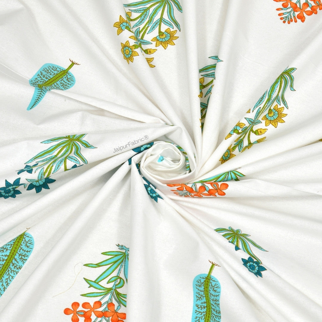 Jaipur Mela Hand Block Printed Sea Green Trees and Flowers Curtains