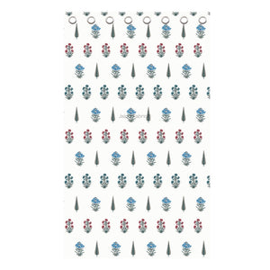India Blocks of Red Blue Flowers Grey Leaves Block Printed Curtains