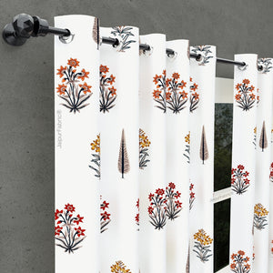 Pink Mustard Flowers Brown Leaves Jaipur Dharohar Boota Print Curtains
