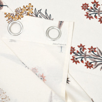 Pink Mustard Flowers Brown Leaves Jaipur Dharohar Boota Print Curtains