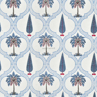 Jaipur Mela Hand Block Printed Blue Trees and Flowers Curtains