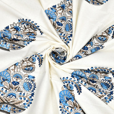 Floral Blue Indian Kairi Design Pinar Block Hand Block Printed Curtains